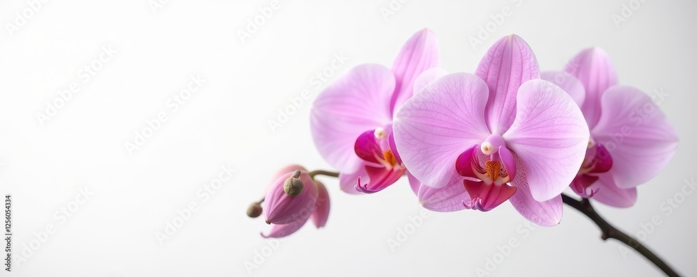 Delicate pink orchid blooms on a pristine white background, showcasing its elegant beauty , , floral arrangement Delicate pink orchid blooms on a pristine white background, showcasing its elegant beauty , , floral arrangement