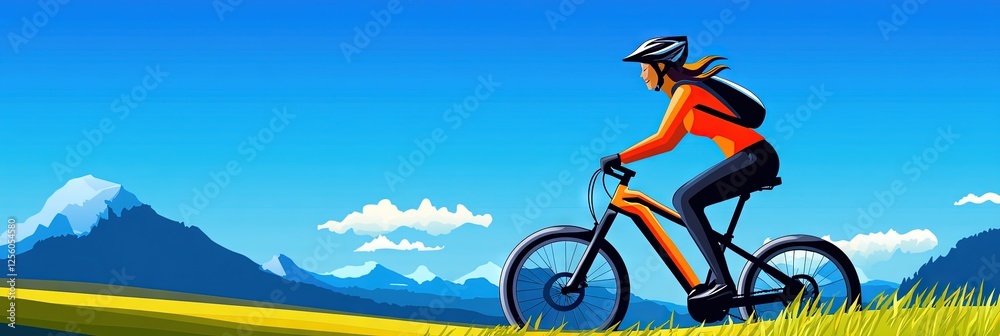Fototapeta premium illustration riding ebike outdoors
