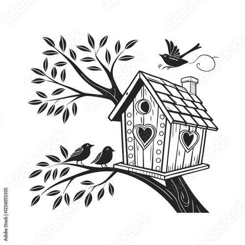 Vector black and white birdhouse 