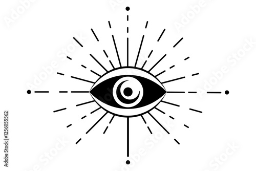 Eye of Providence. Masonic symbol. All seeing eye, Mystical sacred logo icon in boho style, vector crescent moon, black tattoo design alchemy element isolated on white background