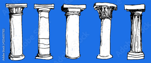Variety of Architectural Columns in Classical Styles