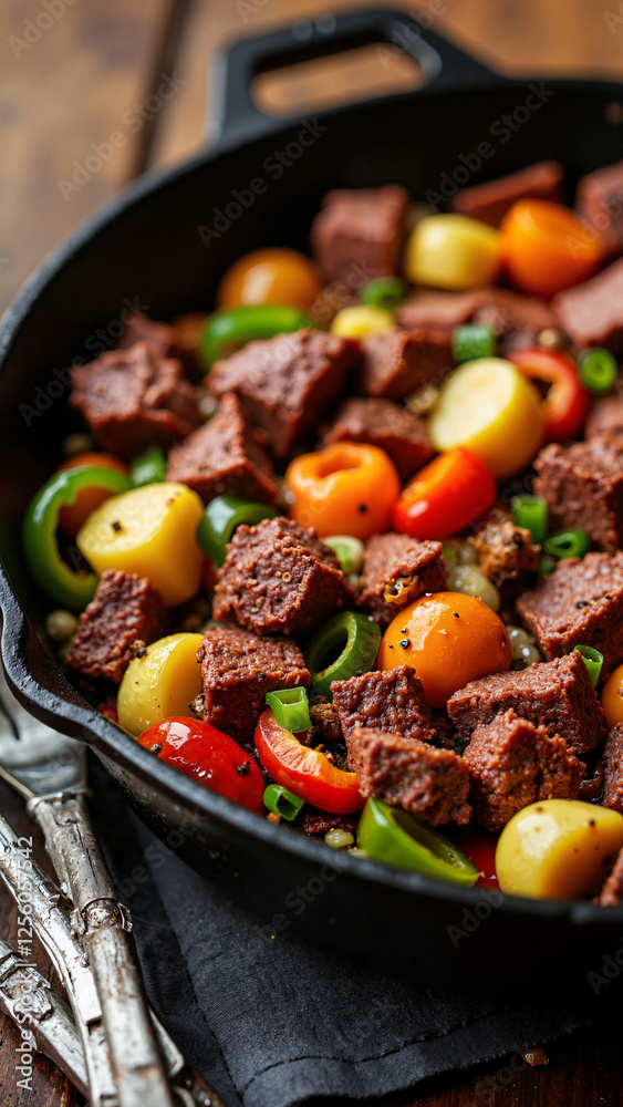 Savory Corned Beef Hash in Cast Iron Skillet: Rustic Breakfast Delight for Food Blogs and Restaurant Menus Savory Corned Beef Hash in Cast Iron Skillet: Rustic Breakfast Delight for Food Blogs and Restaurant Menus