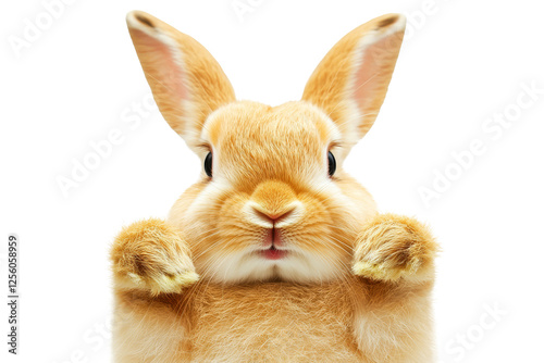 Golden brown rabbit with fluffy fur and curious expression isolated on transparent background