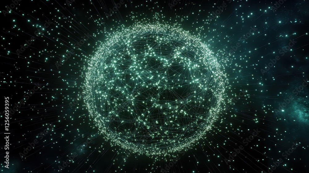 Obraz premium A globe composed of interconnected glowing fiber-optic cables, symbolizing global internet connectivity, set against a dark, starry background.