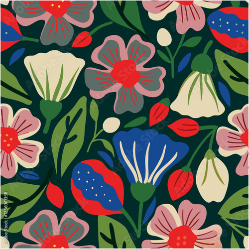  Pattern of seamless flowers. Abstract wildflowers on a black background.Style for banners, wallpaper, posters, websites, online shopping.Vector illustration design.