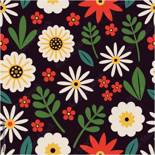  Pattern of seamless flowers. Abstract wildflowers on a black background.Style for banners, wallpaper, posters, websites, online shopping.Vector illustration design.