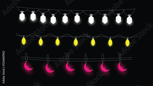 Hanging Modern lights illustration crescent moon light elements vector