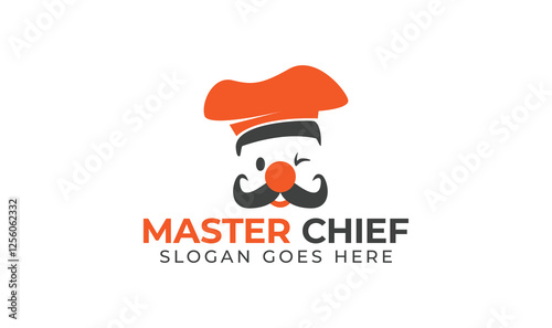Winking Chef Logo: A playful and friendly logo design featuring a cartoon chef wearing a red toque and winking, with the text 