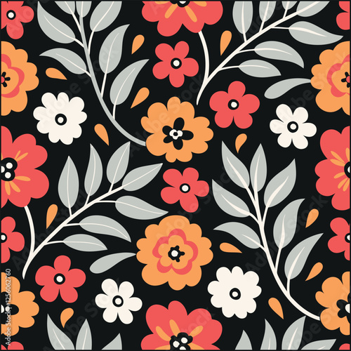  Pattern of seamless flowers. Abstract wildflowers on a black background.Style for banners, wallpaper, posters, websites, online shopping.Vector illustration design.