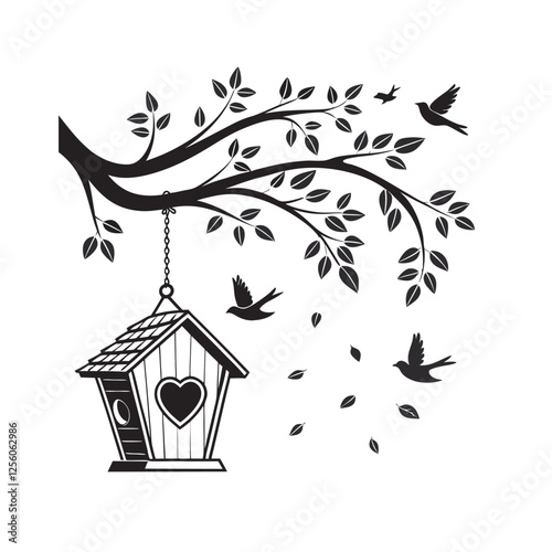 Vector black and white birdhouse 