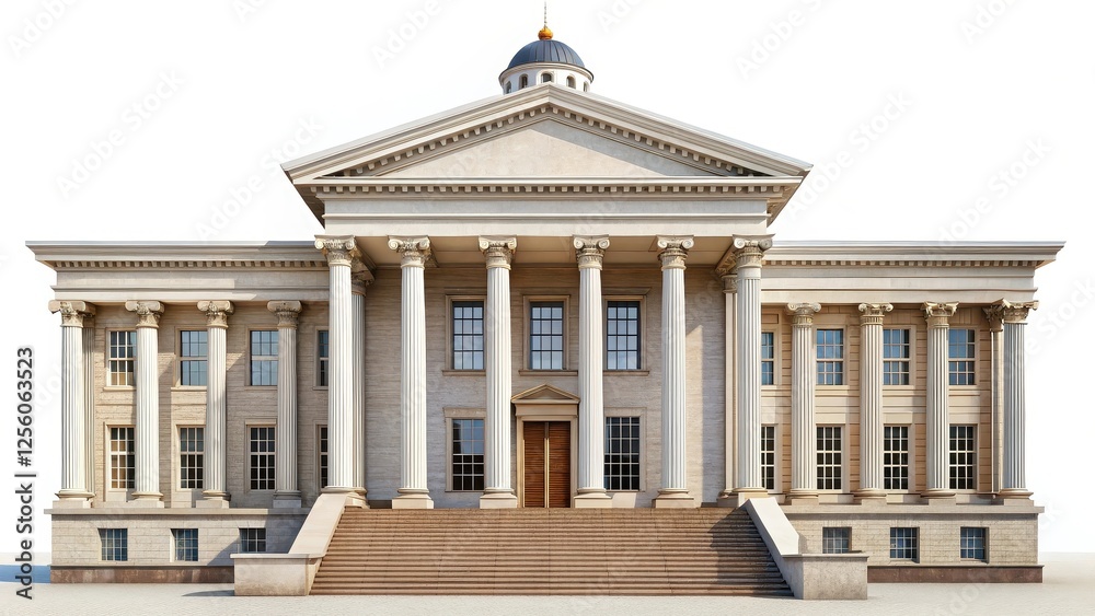 Fototapeta premium Neoclassical Building Facade, Isolated on White Background