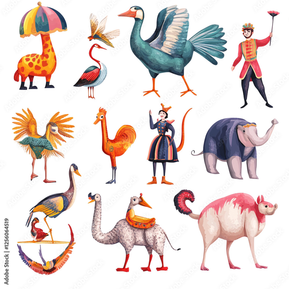Obraz premium Whimsical Circus Animals and Characters Parade Joyful Celebration