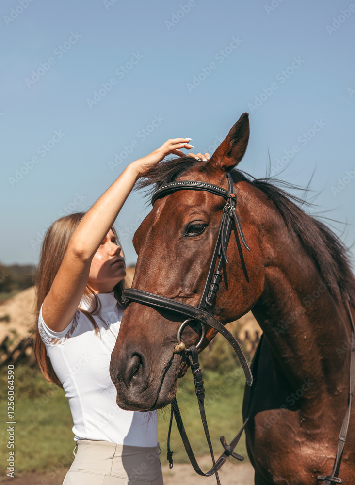 Girl and Horse Bonding in Sunny Outdoor Setting Girl and Horse Bonding in Sunny Outdoor Setting