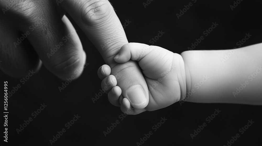 Fototapeta premium Baby Hand Holding Adult Finger Close Up Image