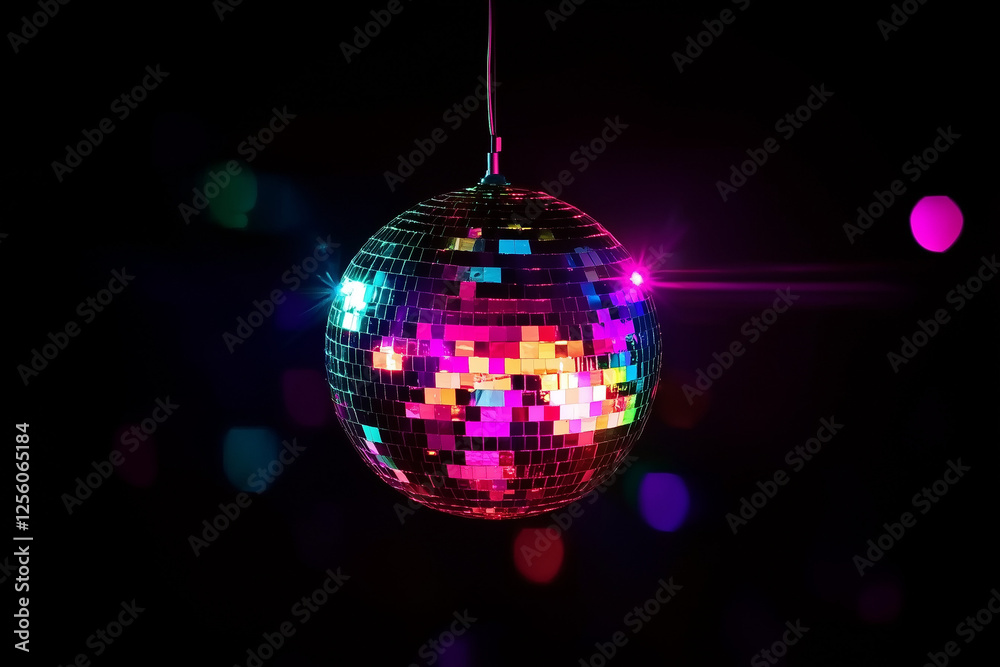 Obraz premium Colorful Disco Mirror Ball – Nightclub Sphere Lighting for Party Vibes