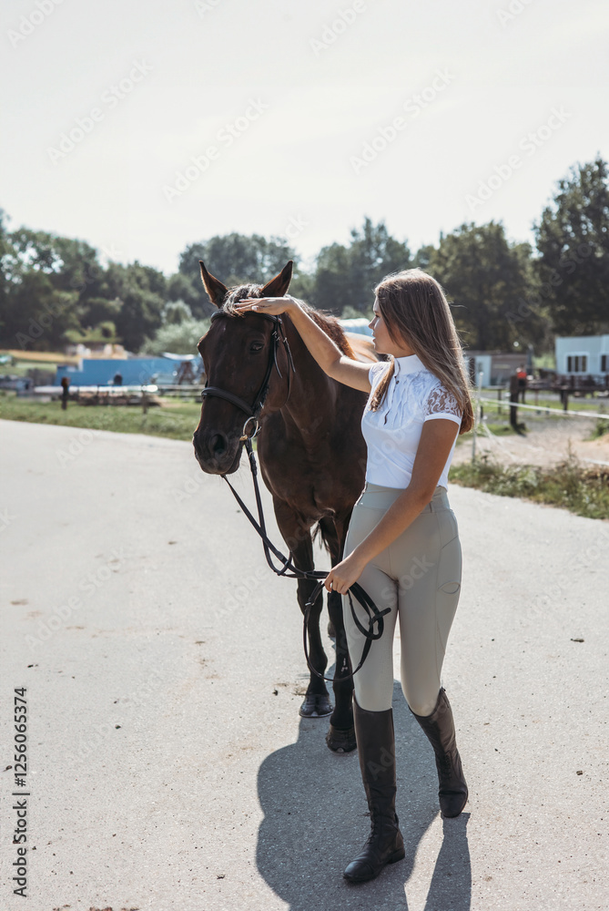 Young girl bonding with horse on a sunny day outdoors Young girl bonding with horse on a sunny day outdoors