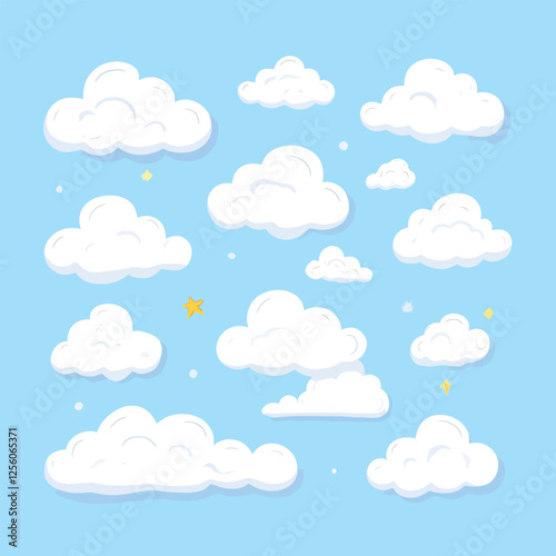 Cartoon white clouds collection on blue background