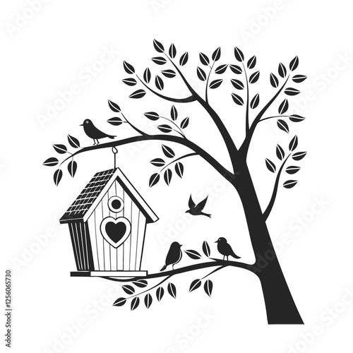 Vector black and white birdhouse 