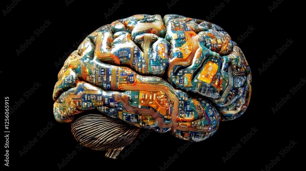 A human brain integrated with circuit patterns, depicting the fusion of human intelligence and internet technology. A human brain integrated with circuit patterns, depicting the fusion of human intelligence and internet technology.