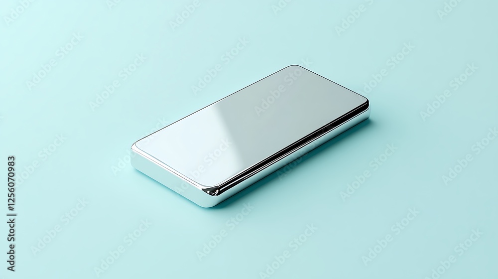 A sleek metallic silver vector brand icon of a modern business logo on a light blue solid background