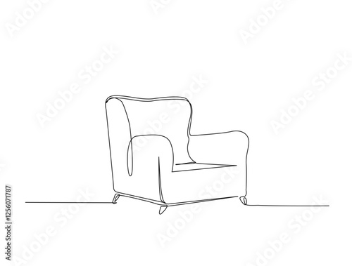 Continuous one line drawing of armchair or sofa- interior furniture. Sofa in single line draw illustration. Editable stroke.