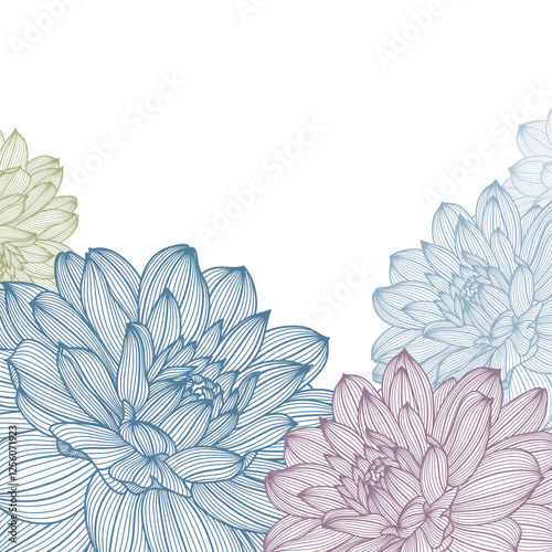 Hand drawn pattern with dahlia flower. Vector frame for design of cards, wedding invitations, ceremonies, congratulations.