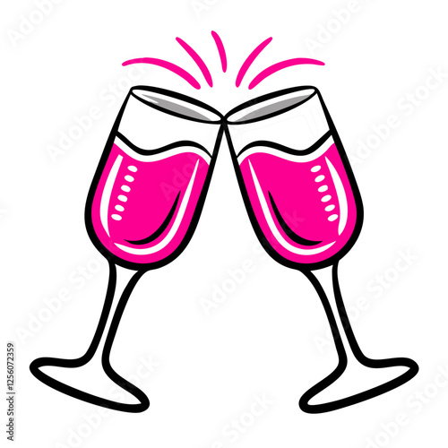 Champagne glasses clinking icon in celebration, joyful event concept