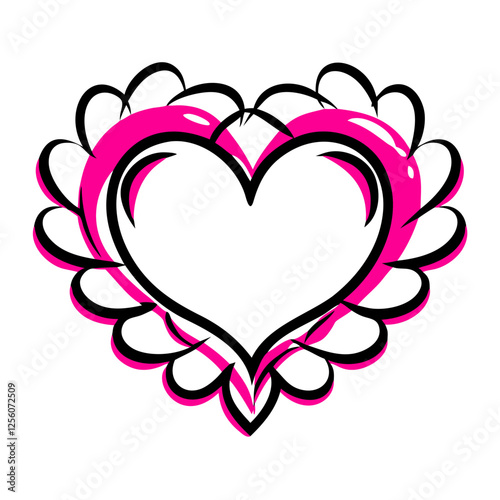 Heart wreath icon with pink petals, wedding decoration concept