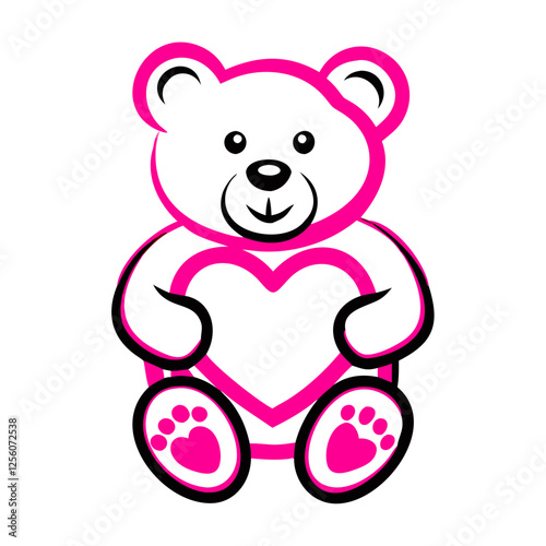 Cute teddy bear icon holding heart, love and friendship concept