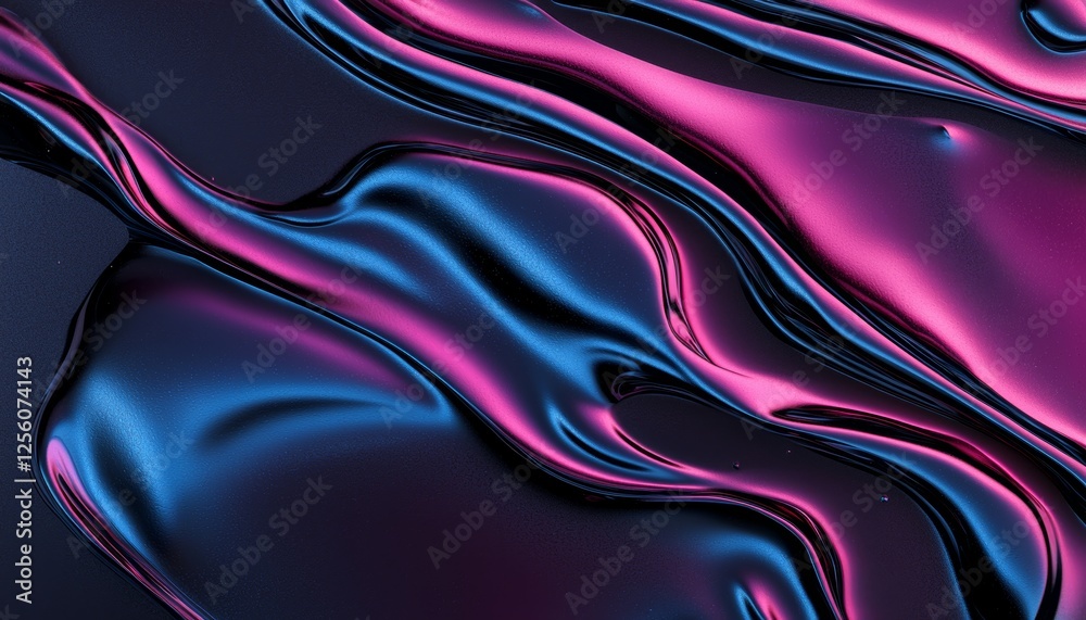 Fototapeta premium Glowing lines of cyan and fuchsia flowing smoothly, illuminating a dark burgundy background for a warm and vibrant look.