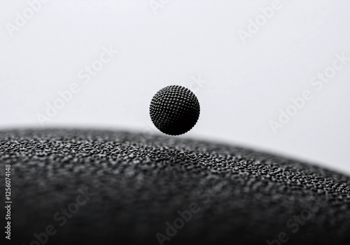 A close-up of a textured sphere on a flat surface, rendered in halftone style.