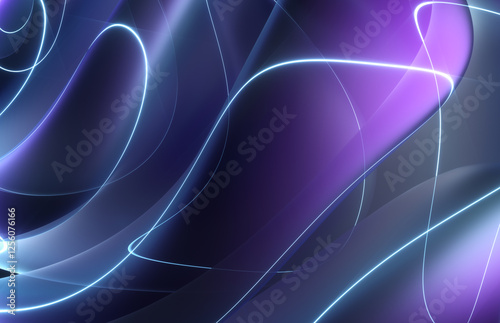 3d render abstract art parts of surreal mystic alien flower sculpture in curve wavy organic lines forms in deformation process in translucent plastic material with laser plasma in neon purple color