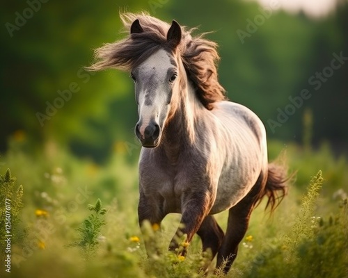 Nature's Beauty: Close-up Photo of Fast Grullo Horse and Its Foal Grazing in Green Field