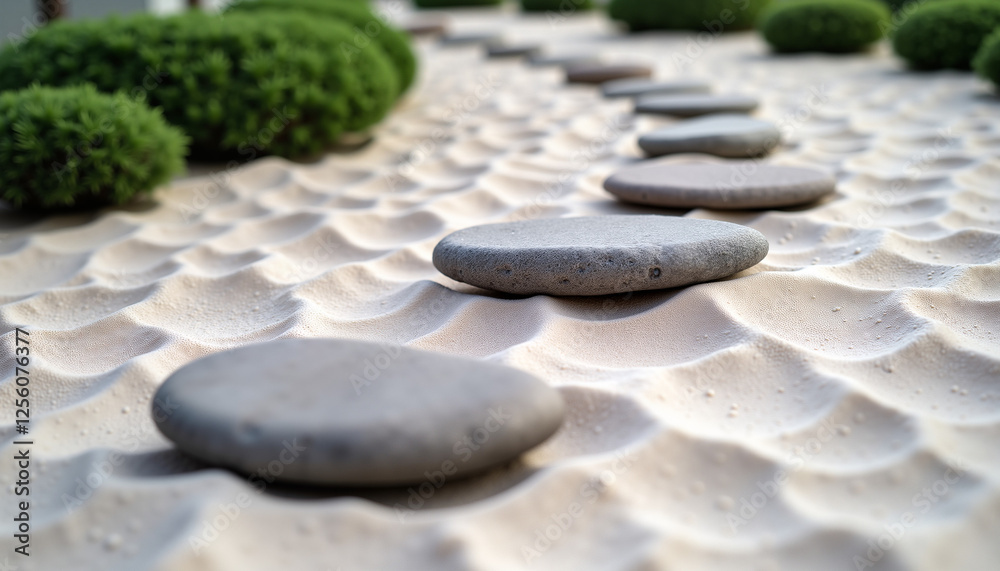 Stone pathway in a zen garden, serene atmosphere, Maundy Thursday reflection concept