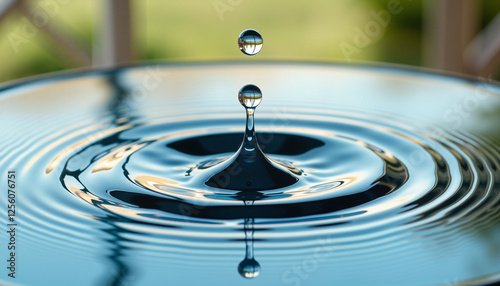 Obraz na płótnie Water droplet creating ripples on surface, serene reflection, Earth Day celebration concept w salonie