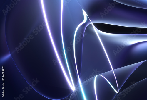 3d render abstract art parts of surreal mystic alien flower sculpture in curve wavy organic lines forms in deformation process in translucent plastic material with laser plasma in neon purple color