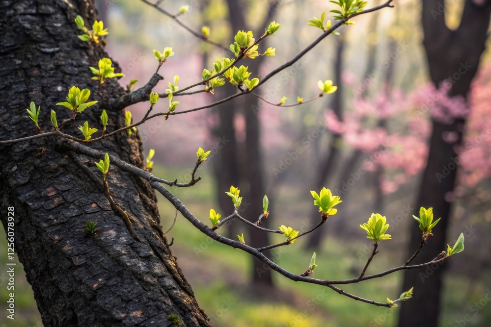Fresh Green Leaves Emerging on Tree in Springtime Fresh Green Leaves Emerging on Tree in Springtime