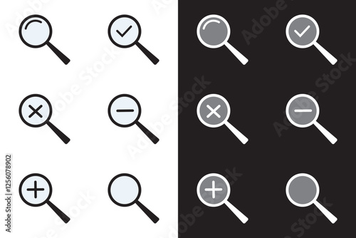 Search icon, Magnifying glass icon set on white background. Black and white serch icon. Zoom symbol or zoom out lens sign in flat style. vector illustration.
