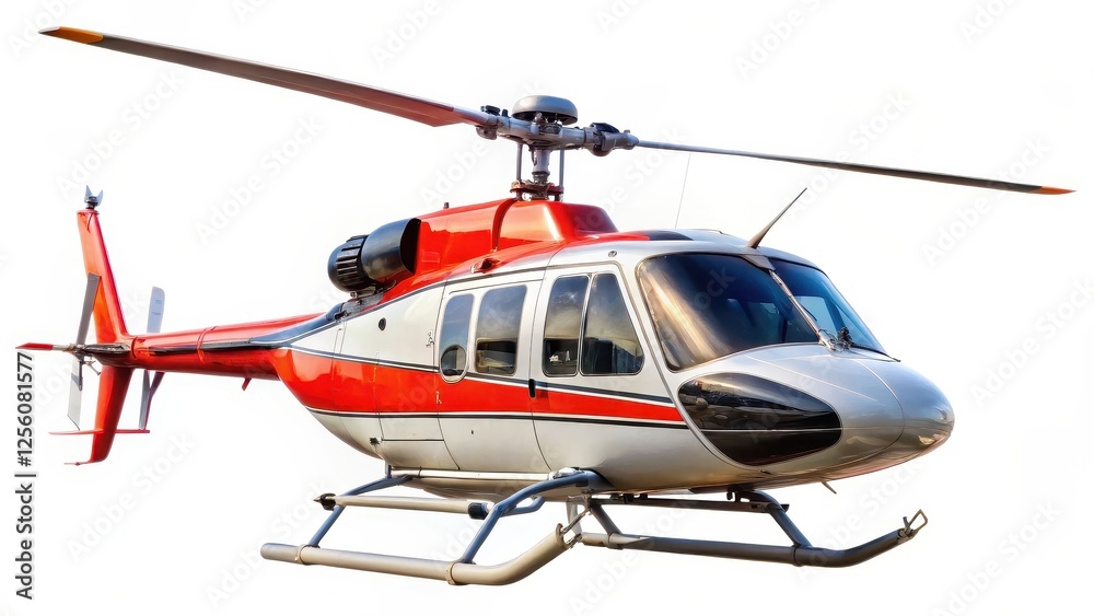 Fototapeta premium Red and White Helicopter on White Background