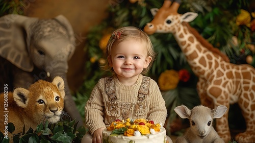 Toddler's Safari-themed First Birthday Cake Smash