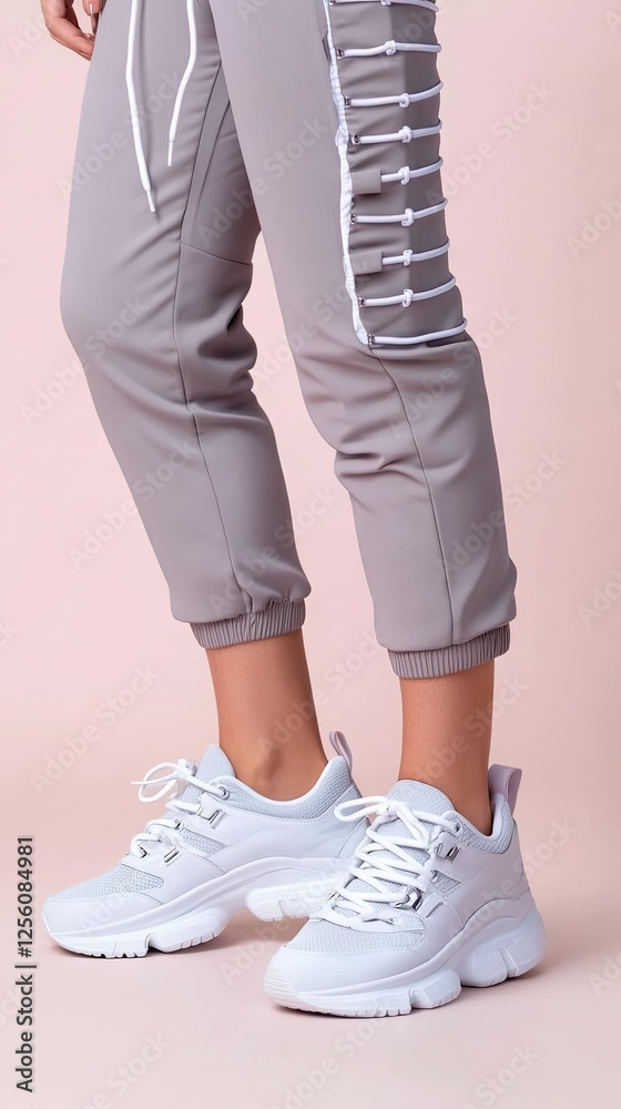 Stylish athletic wear with modern sneakers showcased in a light-toned setting perfect for casual outings or workouts Stylish athletic wear with modern sneakers showcased in a light-toned setting perfect for casual outings or workouts