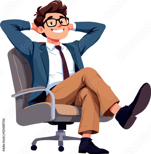 Vsai happy businessman relaxing on chair with hands behind head