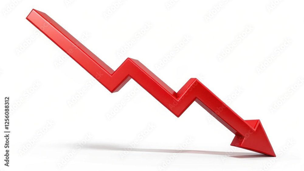 Red Downward Trending Arrow on White Background Red Downward Trending Arrow on White Background