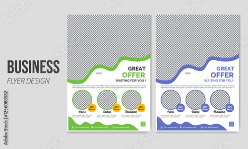 travel flyer template design with abstract style and modern concept layout, creative multiple colors flyer design for travel agency editable print ready a4 size design,