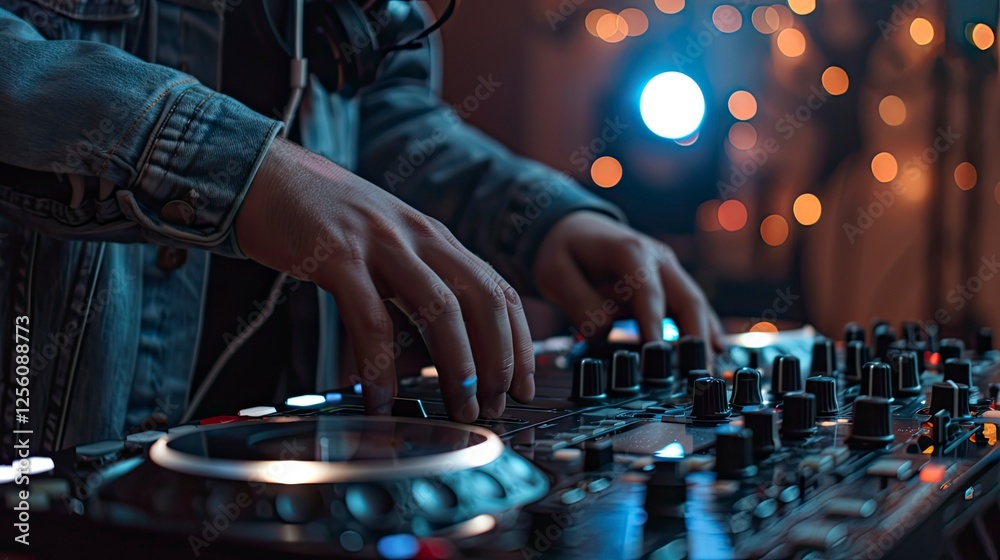 close up of a dj at the work, dj is mixing close up of a dj at the work, dj is mixing