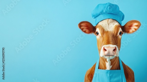 Cute Cow Wearing Chef Hat And Apron photo