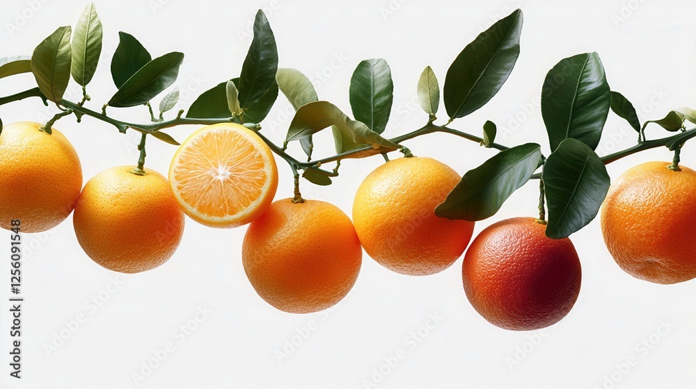 A bunch of oranges hanging from a tree branch A bunch of oranges hanging from a tree branch