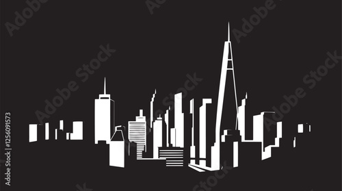 City landscape. Line urban backdrop. Different buildings on street, outline cityscape hand sketch, flat houses. Hand drawn vector illustration