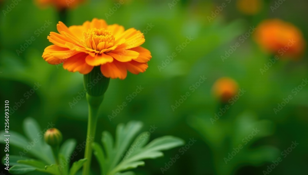 Marigold stem with bright orange blooms amidst lush green foliage, orange marigolds, flowers in garden, green Marigold stem with bright orange blooms amidst lush green foliage, orange marigolds, flowers in garden, green