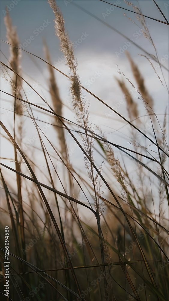 Fototapeta premium Golden Whispers: Tall Grasses Swaying in the Breeze